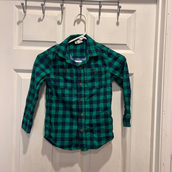 Crazy 8 Other - Crazy 8 Boys Green Navy Buffalo Plaid Button Down Shirt Sz 5/6 St. Patricks Day
